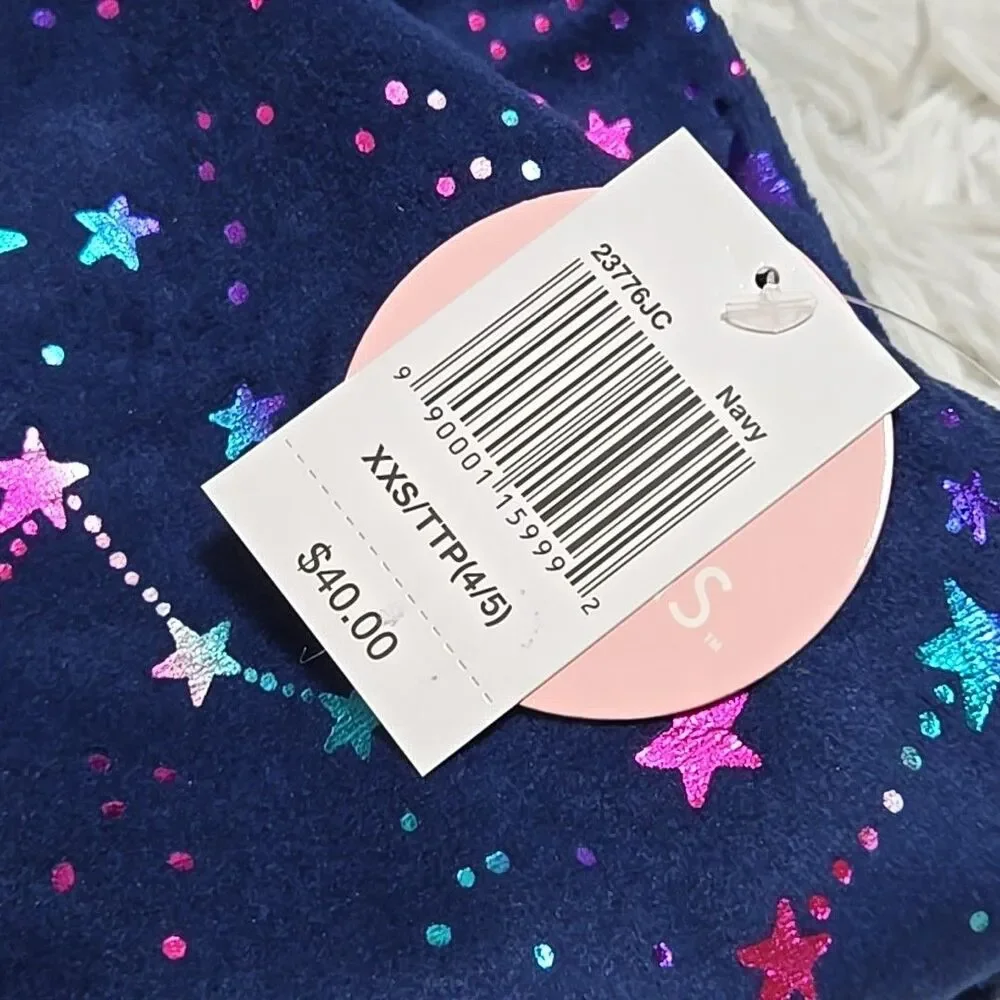 Dots and Dreams Pajama Set Girls XXS (4-5) Fleece Space Stars Pants Long Sleeve